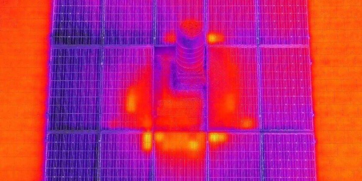 top view of a roof with solar panels on